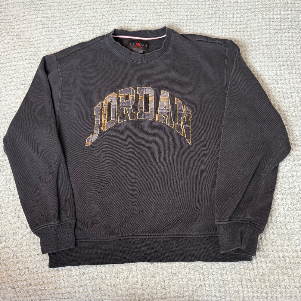 Nike Air Jordan Essential 85 Crest Plaid Fleece Sweatshirt Mens Medium Black